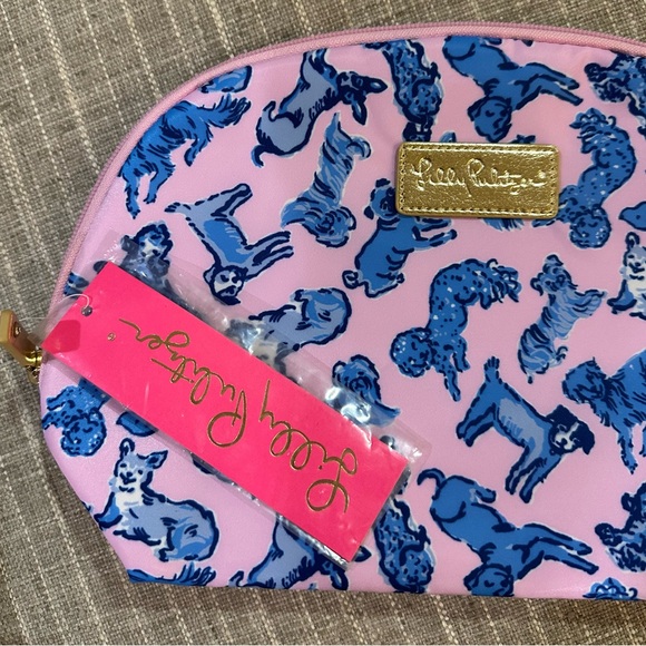 Lilly Pulitzer Pink and Blue Dog Print Makeup Pouch - Picture 2 of 6